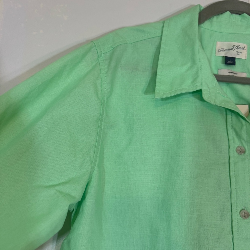 New Universal Thread Button Down Crop Top Pink/Gr… - image 10